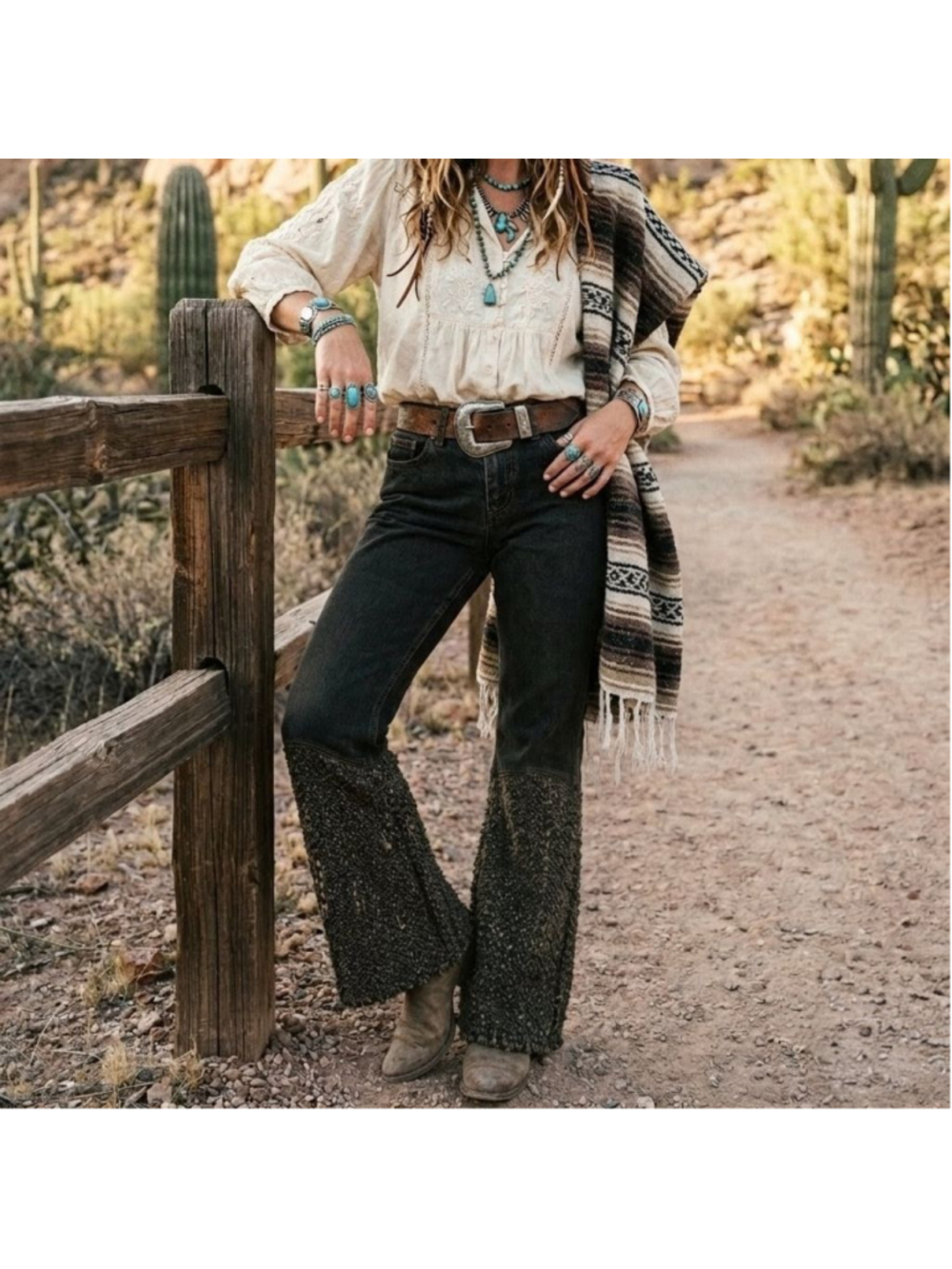 NEW Kasil Denim Western Festival Flare Jeans Dark Wash Knit Leg Accent Rare - 28